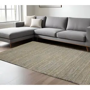 Photo of Blue And Beige Jute Striped Flatweave Handmade Area Rug