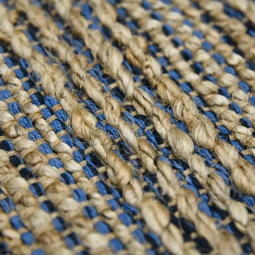 Blue And Beige Jute Striped Flatweave Handmade Area Rug Photo 7
