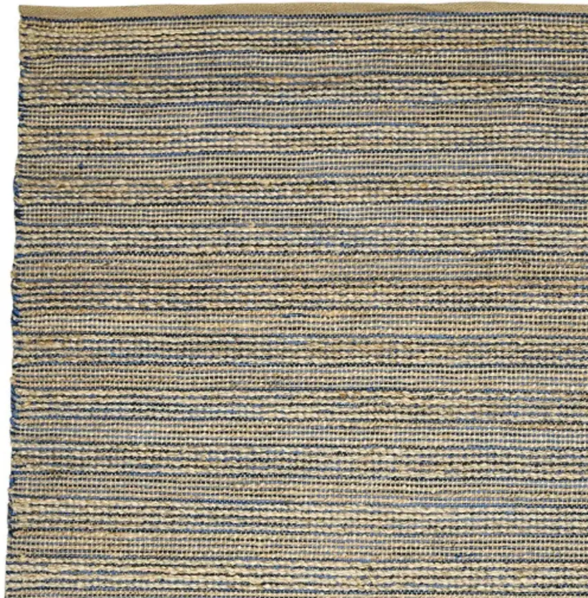 Blue And Beige Jute Striped Flatweave Handmade Area Rug Photo 9