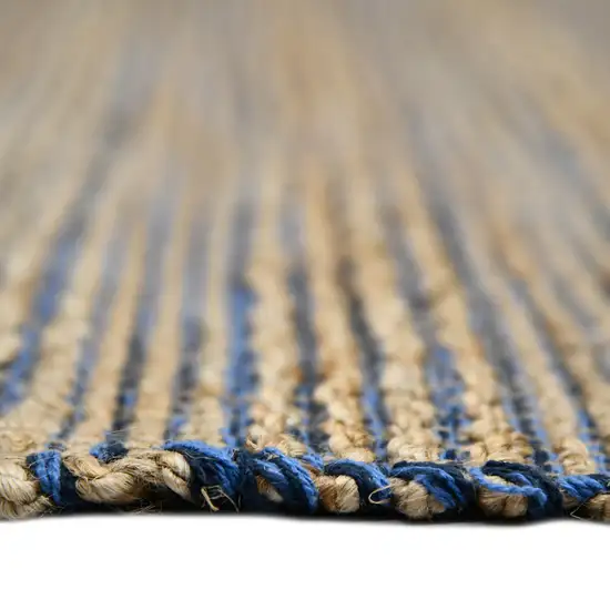 Blue And Beige Jute Striped Flatweave Handmade Area Rug Photo 5