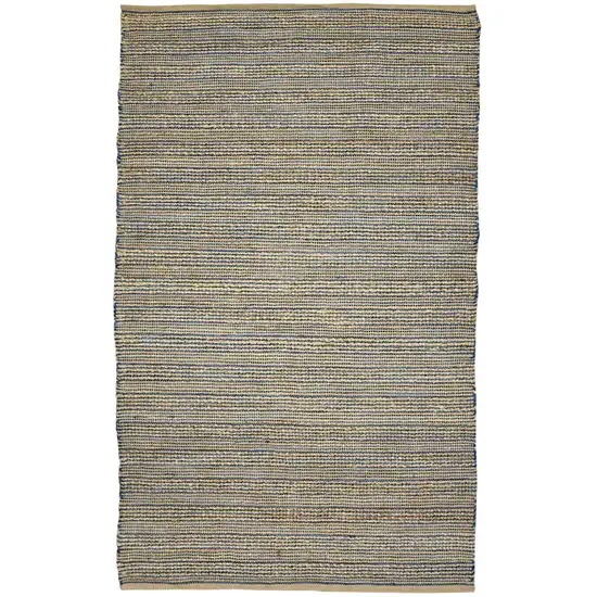 Blue And Beige Jute Striped Flatweave Handmade Area Rug Photo 2