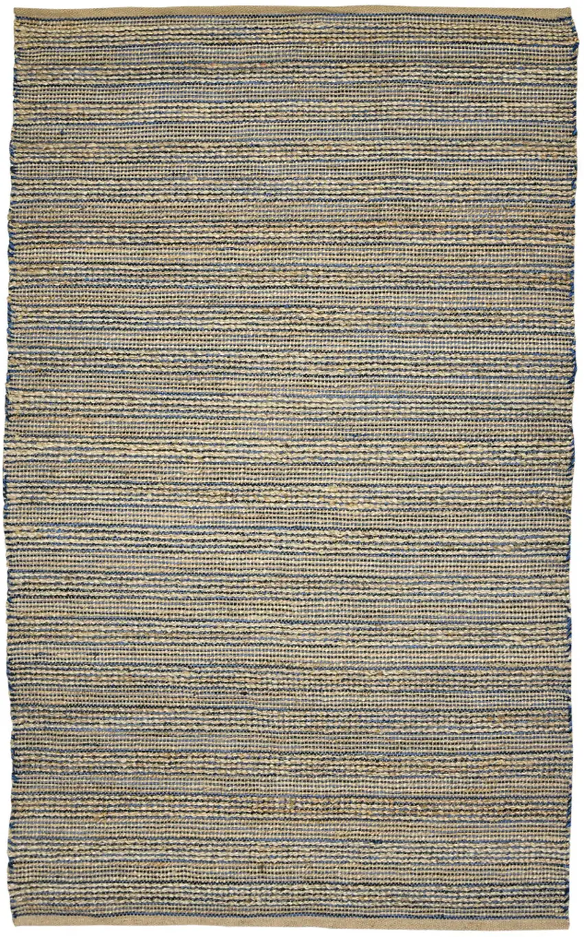 Blue And Beige Jute Striped Flatweave Handmade Area Rug Photo 2