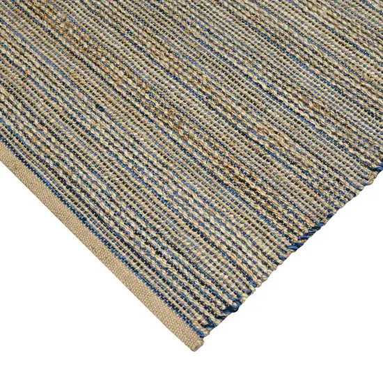 Blue And Beige Jute Striped Flatweave Handmade Area Rug Photo 6