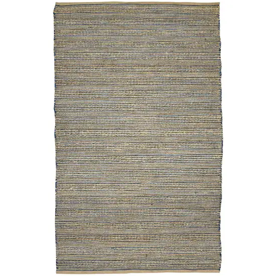 Blue And Beige Jute Striped Flatweave Handmade Area Rug Photo 4