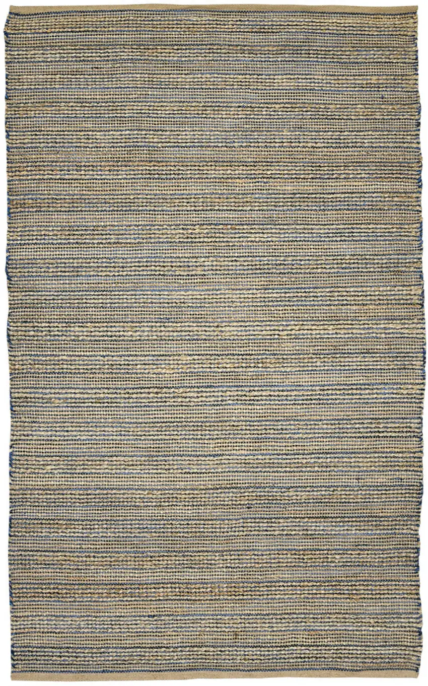 Blue And Beige Jute Striped Flatweave Handmade Area Rug Photo 4