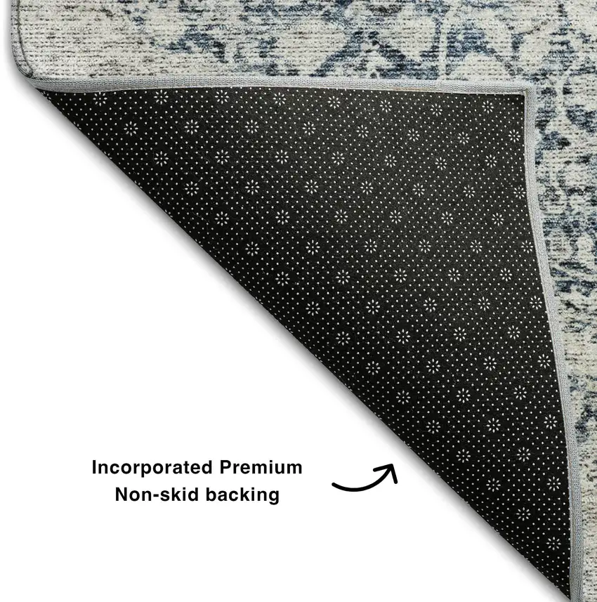 Blue And Beige Medallion Washable Area Rug With UV Protection Photo 6