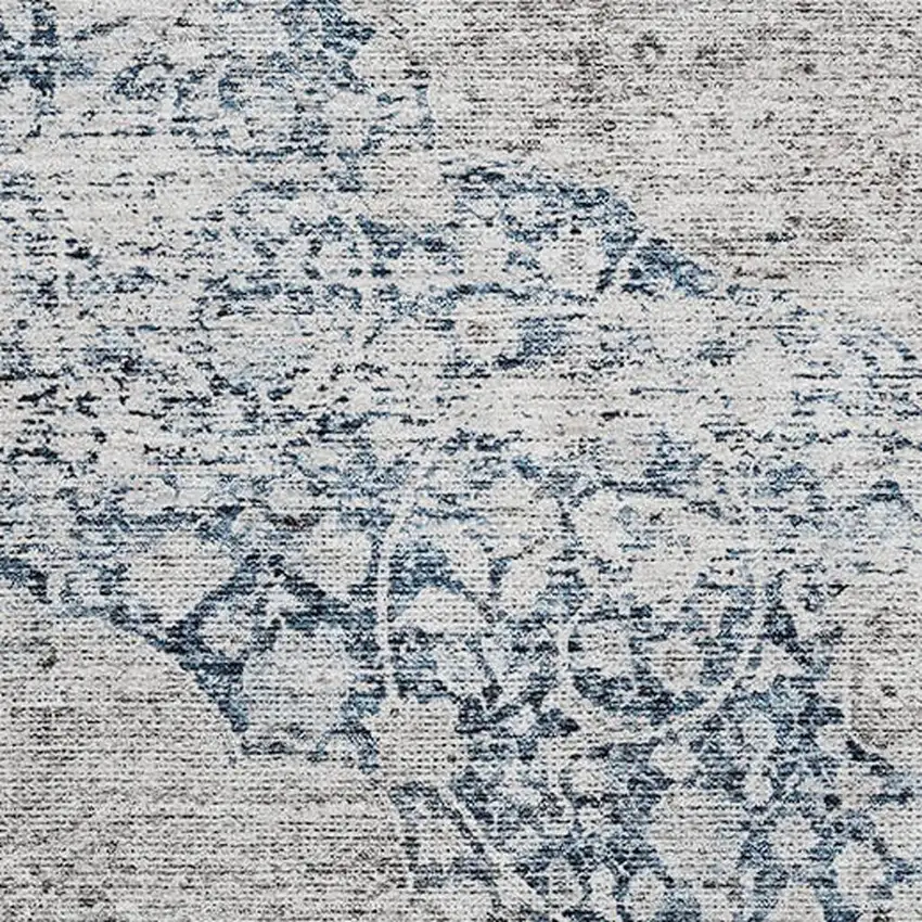 Blue And Beige Medallion Washable Area Rug With UV Protection Photo 2