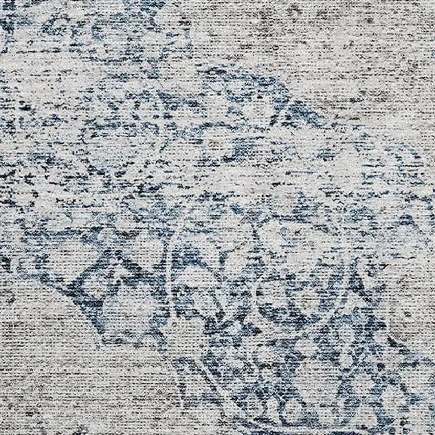 Blue And Beige Medallion Washable Area Rug With UV Protection Photo 2