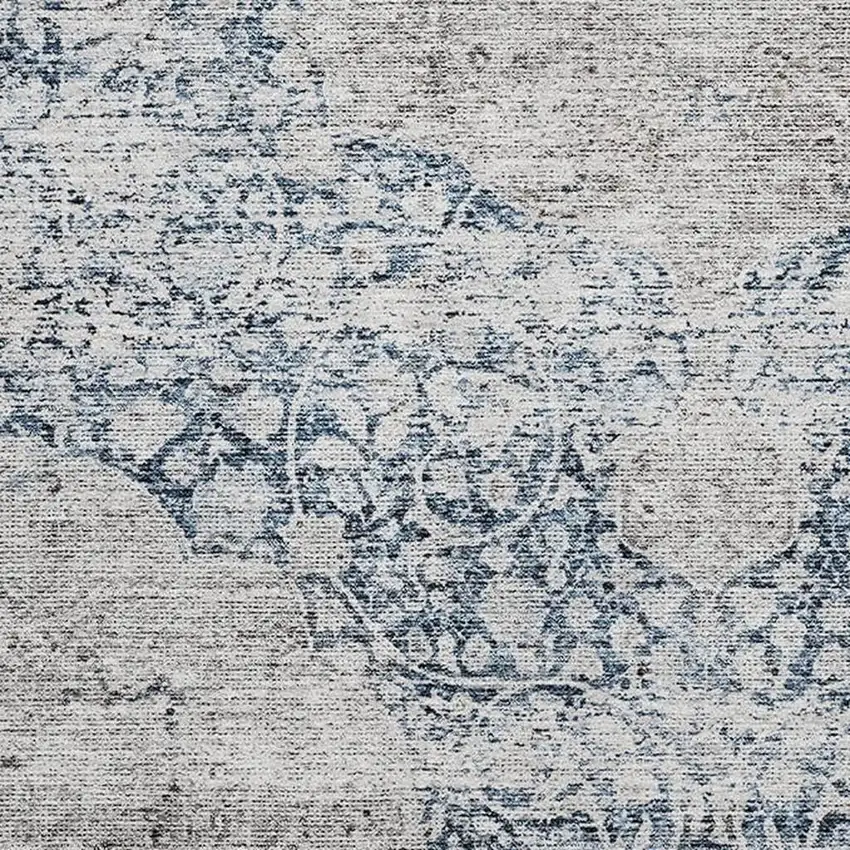 Blue And Beige Medallion Washable Area Rug With UV Protection Photo 3