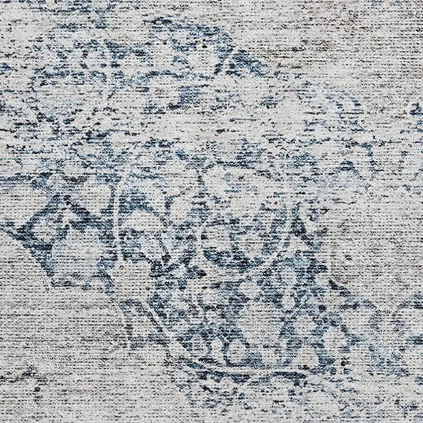 Blue And Beige Medallion Washable Area Rug With UV Protection Photo 2