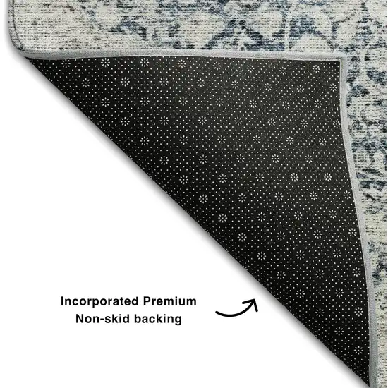 Blue And Beige Medallion Washable Area Rug With UV Protection Photo 6