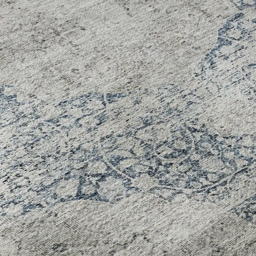 Blue And Beige Medallion Washable Area Rug With UV Protection Photo 9