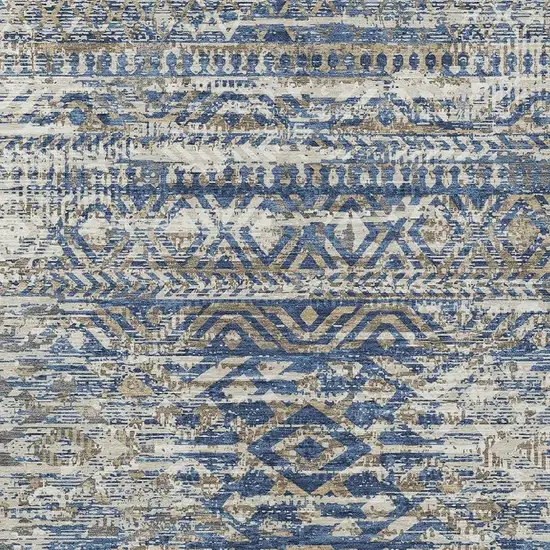 Blue And Beige Moroccan Washable Indoor Outdoor Area Rug Photo 4