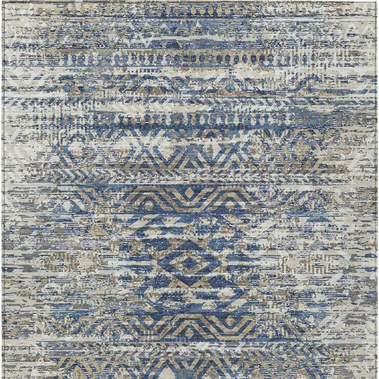 Blue And Beige Moroccan Washable Indoor Outdoor Area Rug Photo 9