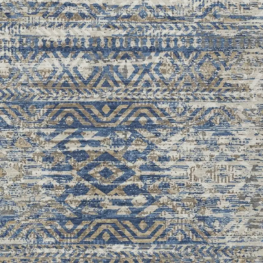Blue And Beige Moroccan Washable Indoor Outdoor Area Rug Photo 3