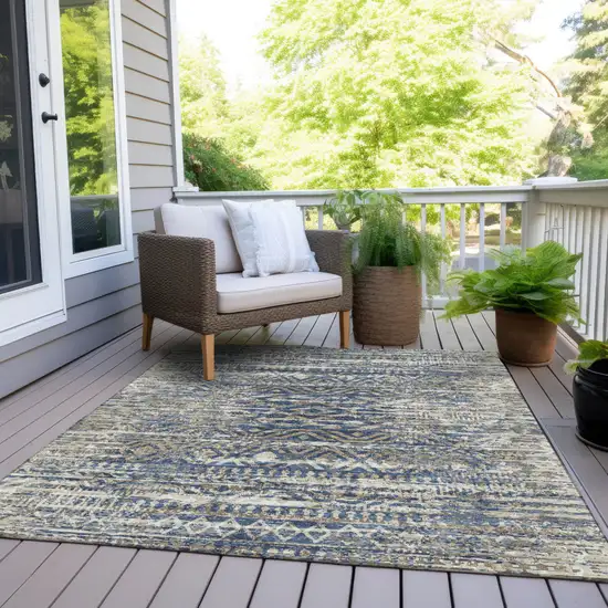 Blue And Beige Moroccan Washable Indoor Outdoor Area Rug Photo 8