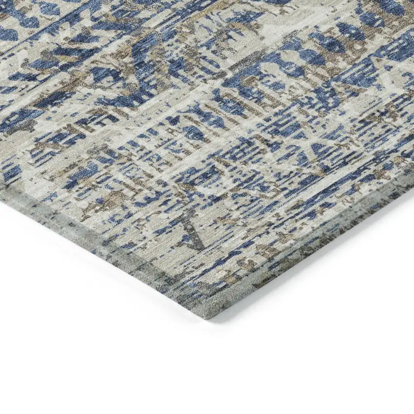 Blue And Beige Moroccan Washable Indoor Outdoor Area Rug Photo 9