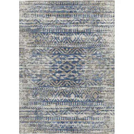 Blue And Beige Moroccan Washable Indoor Outdoor Area Rug Photo 4
