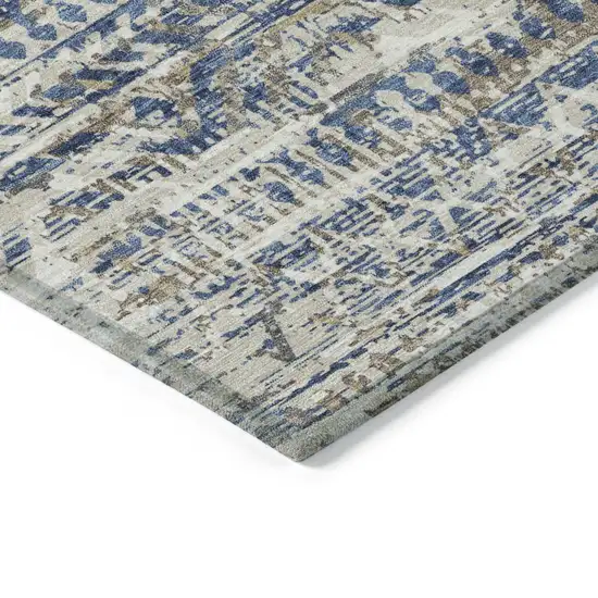 Blue And Beige Moroccan Washable Indoor Outdoor Area Rug Photo 9