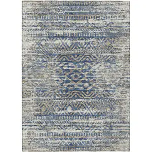 Photo of Blue And Beige Moroccan Washable Indoor Outdoor Area Rug