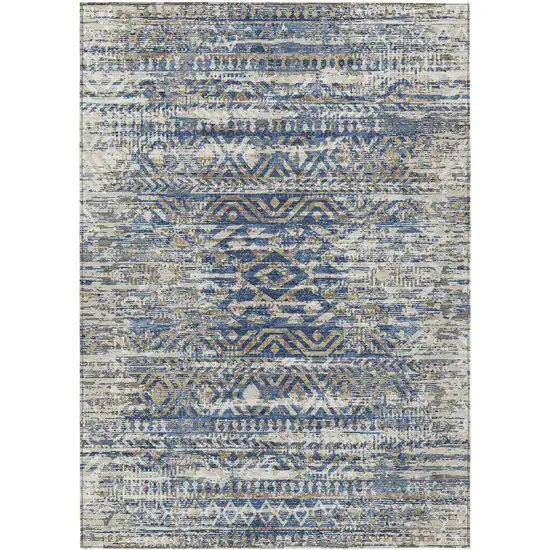 Blue And Beige Moroccan Washable Indoor Outdoor Area Rug Photo 1
