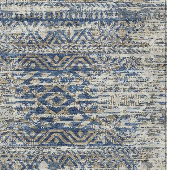 Blue And Beige Moroccan Washable Indoor Outdoor Area Rug Photo 3