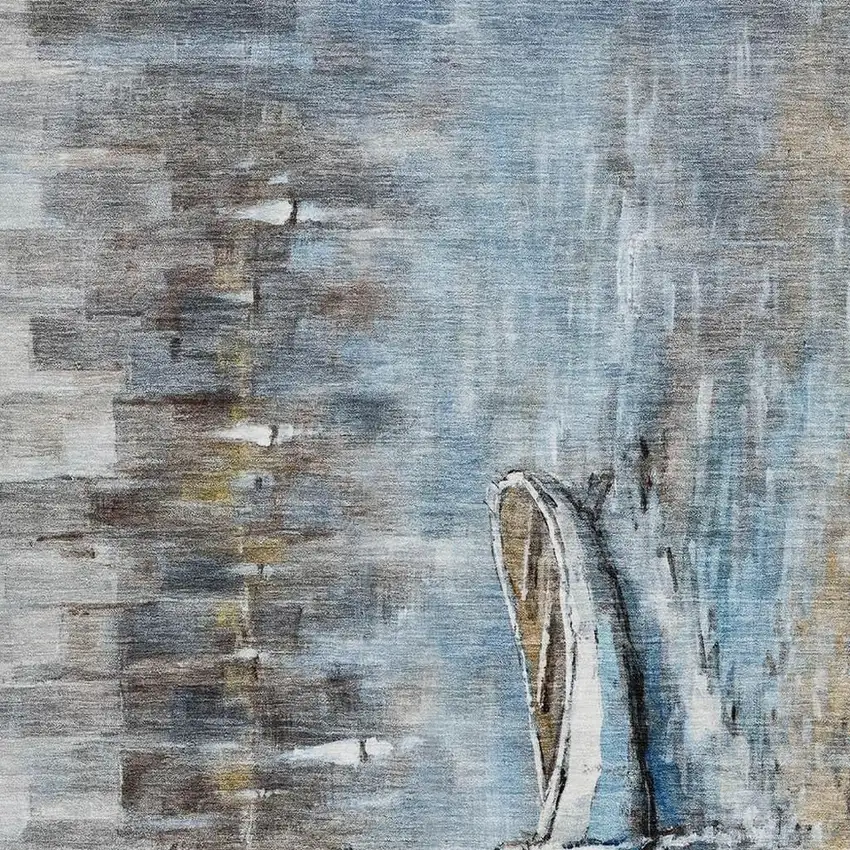 Blue And Beige Nautical Washable Area Rug With UV Protection Photo 3