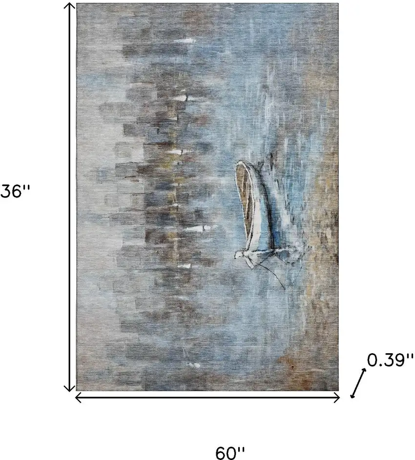 Blue And Beige Nautical Washable Area Rug With UV Protection Photo 9