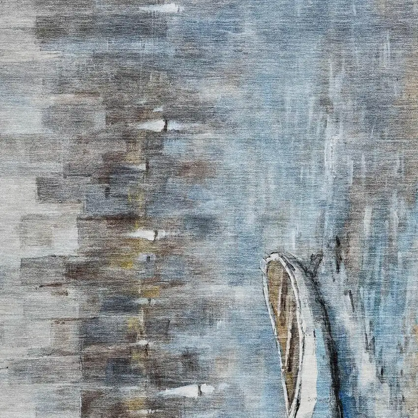 Blue And Beige Nautical Washable Area Rug With UV Protection Photo 3