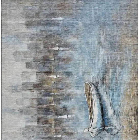 Blue And Beige Nautical Washable Area Rug With UV Protection Photo 3