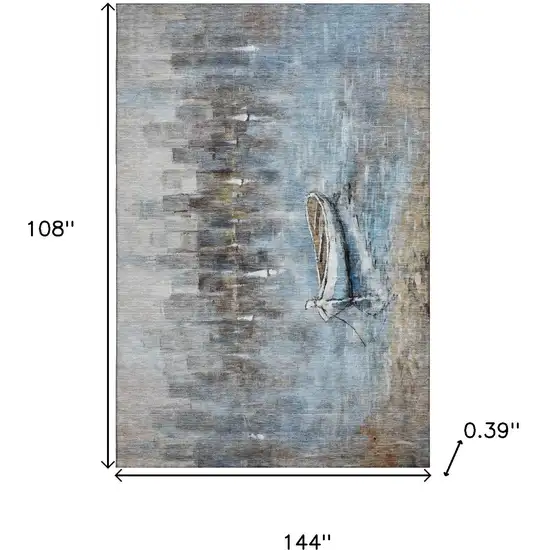 Blue And Beige Nautical Washable Area Rug With UV Protection Photo 9