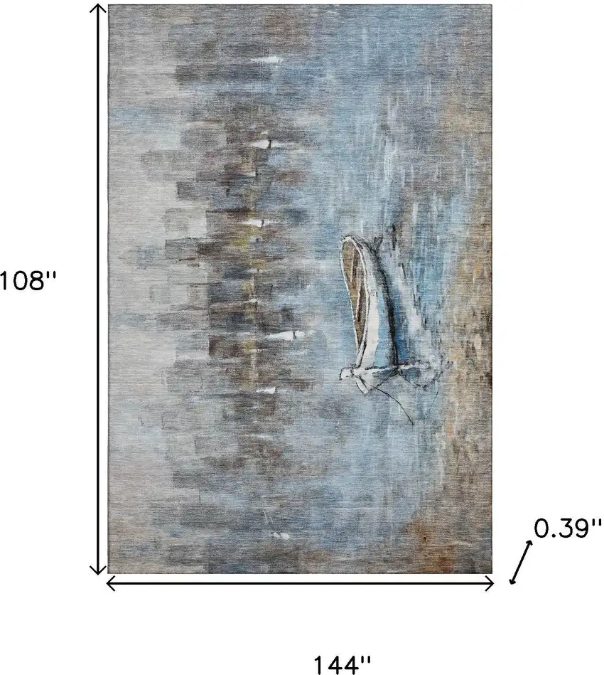 Blue And Beige Nautical Washable Area Rug With UV Protection Photo 9