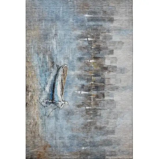 Blue And Beige Nautical Washable Area Rug With UV Protection Photo 4