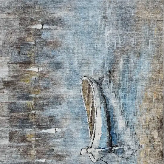 Blue And Beige Nautical Washable Area Rug With UV Protection Photo 3