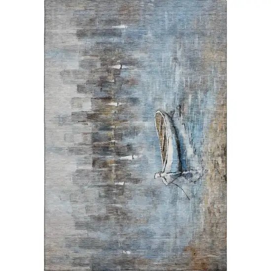 Blue And Beige Nautical Washable Area Rug With UV Protection Photo 1