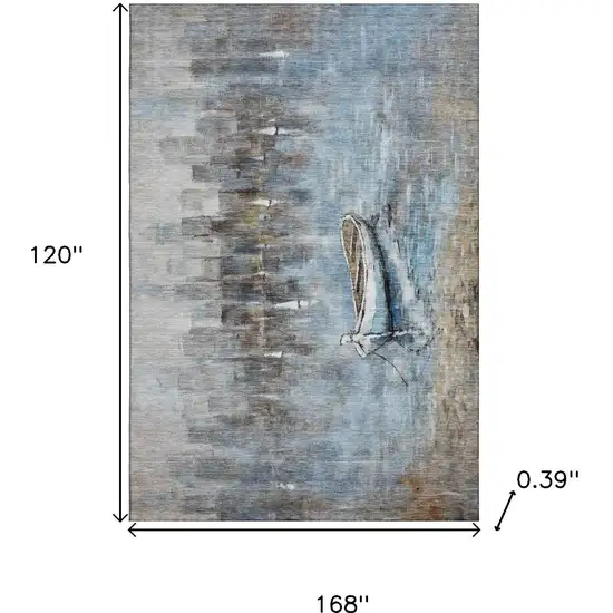 Blue And Beige Nautical Washable Area Rug With UV Protection Photo 9