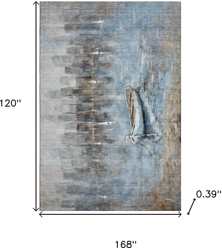 Blue And Beige Nautical Washable Area Rug With UV Protection Photo 9