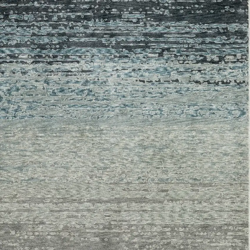Blue And Beige Ombre Area Rug With Fringe Photo 7