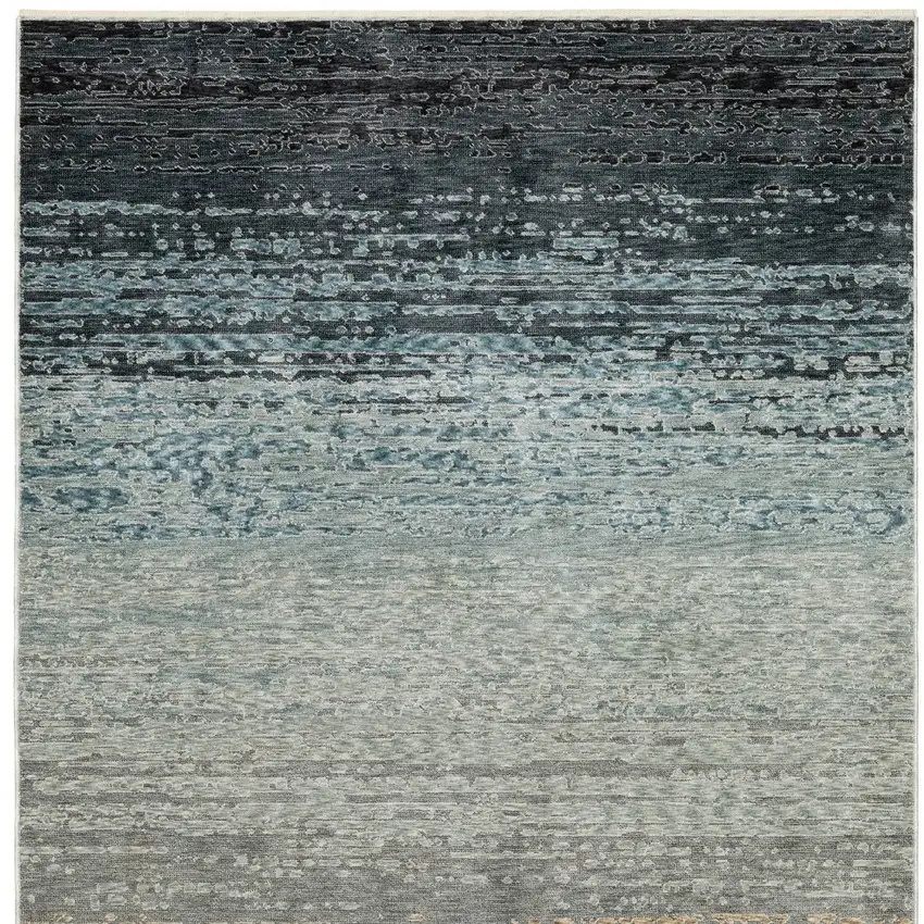 Blue And Beige Ombre Area Rug With Fringe Photo 2