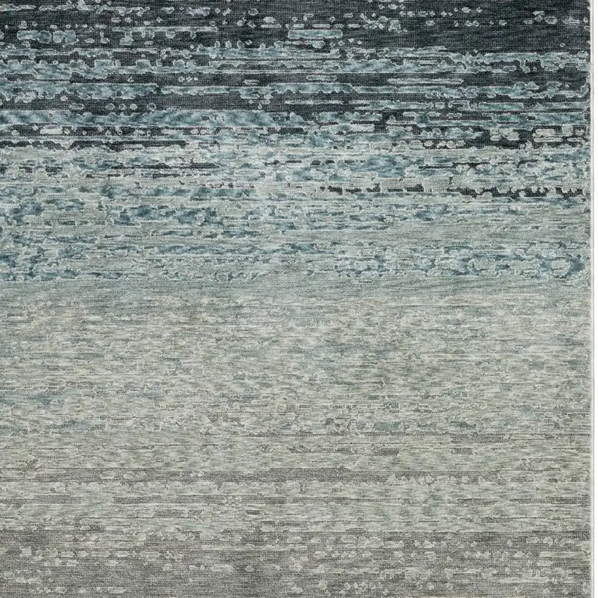 Blue And Beige Ombre Area Rug With Fringe Photo 7