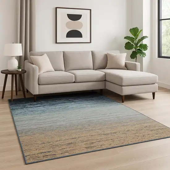 Blue And Beige Ombre Area Rug With Fringe Photo 1