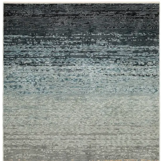 Blue And Beige Ombre Area Rug With Fringe Photo 3