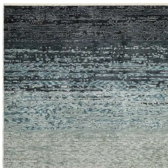 Blue And Beige Ombre Area Rug With Fringe Photo 2