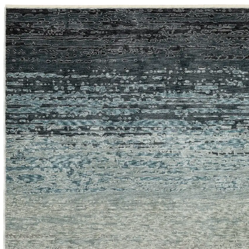 Blue And Beige Ombre Area Rug With Fringe Photo 2