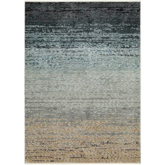 Blue And Beige Ombre Area Rug With Fringe Photo 3