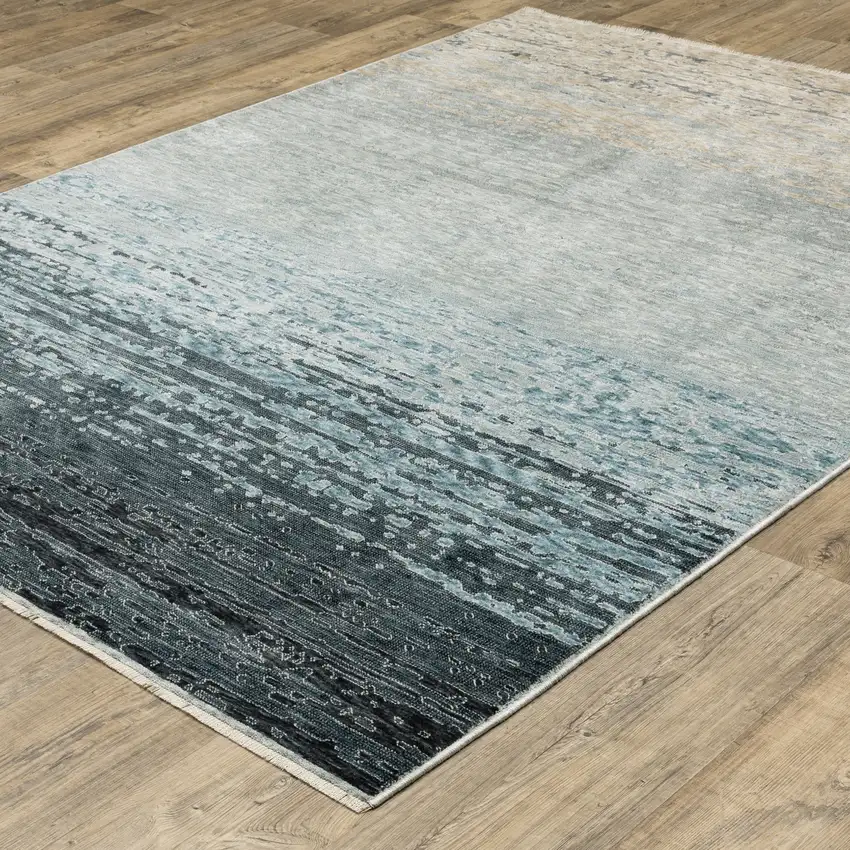 Blue And Beige Ombre Area Rug With Fringe Photo 6