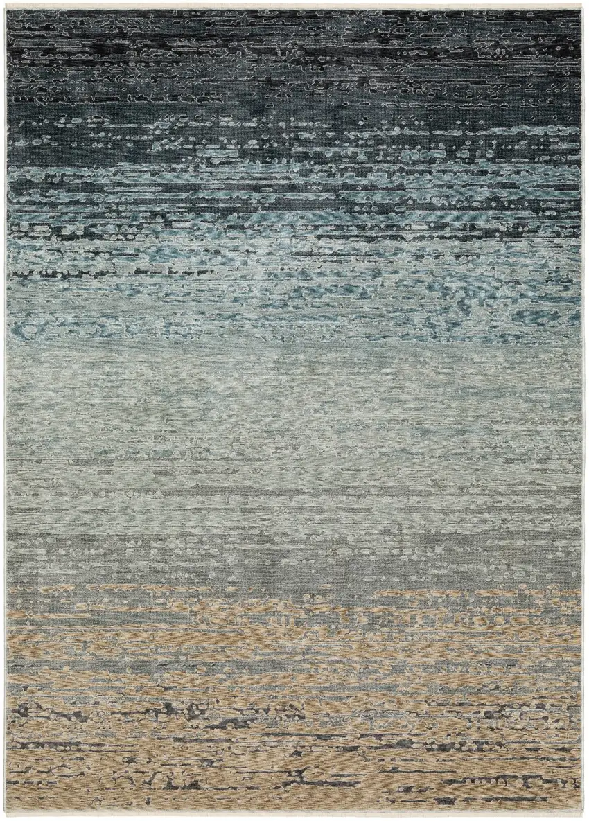 Blue And Beige Ombre Area Rug With Fringe Photo 3