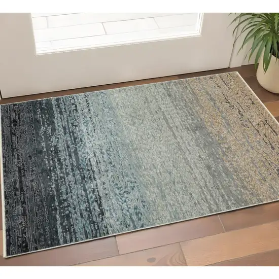 Blue And Beige Ombre Area Rug With Fringe Photo 1