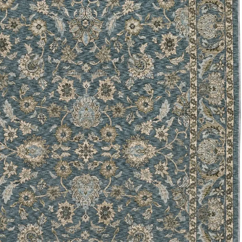 Blue And Beige Oriental Area Rug With Fringe Photo 8