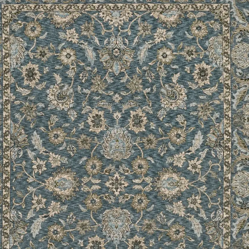 Blue And Beige Oriental Area Rug With Fringe Photo 8